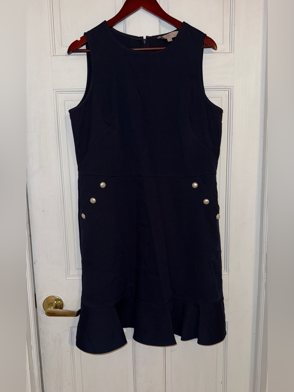 LOFT Women's Black Sleeveless Button Detail Ruffle Hem Dress Size 14